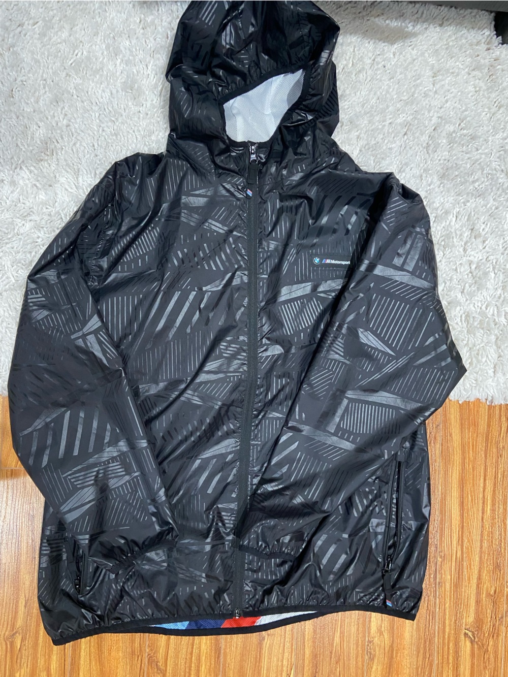 Lightweight Black Geometric BMW Windbreaker Jacket